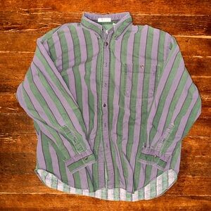 Vintage 90s Y2K Green and Purple Striped Men's Shirt